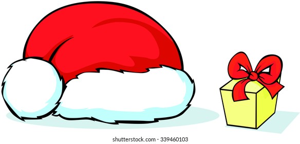 Santa hat and gift - vector illustration