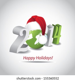 Santa Hat and globe Christmas New Year's Card design. Portions of this image supplied by NASA. EPS 10 vector, grouped for easy editing. No open shapes or paths.