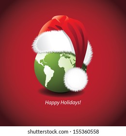 Santa Hat and globe Christmas New Year's Card design. Portions of this image supplied by NASA. EPS 10 vector, grouped for easy editing. No open shapes or paths.