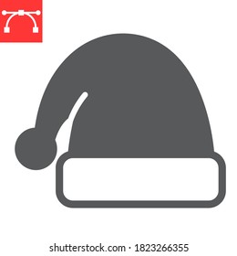 Santa hat glyph icon, merry christmas and xmas, noel hat sign vector graphics, editable stroke solid icon, eps 10