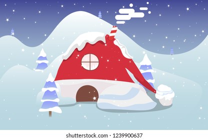 Santa hat home. Vector illustration