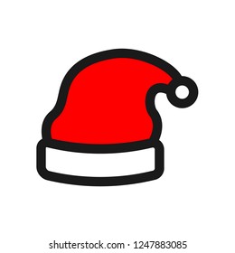 Santa hat icon. Christmas red hat vector sign. Santa Claus Hat Flat symbol. Christmas hat colored linear icon