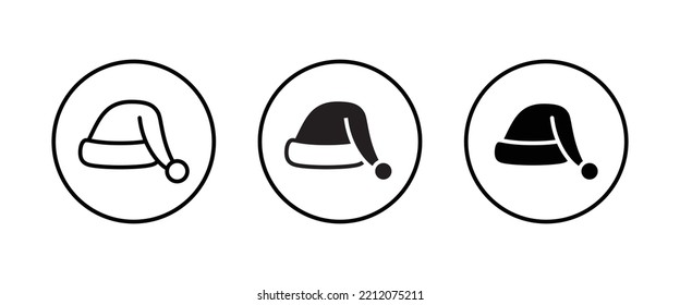 icono del sombrero santa, iconos del sombrero navideño de Santa Claus, trazo editable, estilo de diseño plano aislado en pictograma lineal blanco, botón, vector, signo, símbolo, logotipo, ilustración