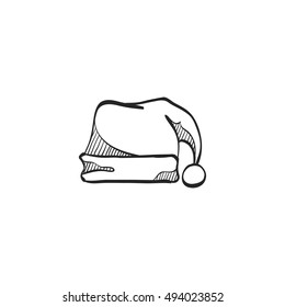 Santa hat icon in doodle sketch lines. Christmas celebration new year