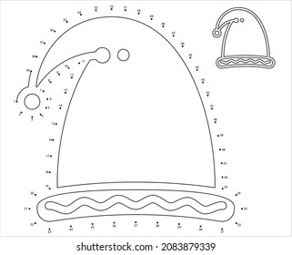 Santa Hat Icon Dot To Dot, Santa Claus Suit Hat, Fur Head Wear Vector Art Illustration