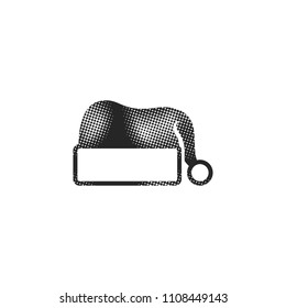 Santa hat icon in halftone style. Black and white monochrome vector illustration.