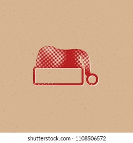 Santa hat icon in halftone style. Grunge background vector illustration.