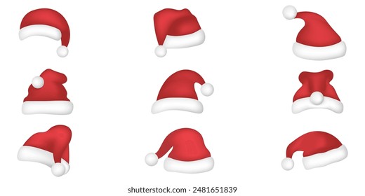 Santa hat. Santa hat icon set. Realistic style.