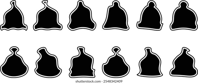 Santa hat icon. Silhouette set of black Santa hats. Santa hat for template logo, icon, banner vector designs. Christmas hat black color white background. Icons Christmas Hat. Holiday Concept