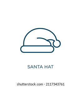 Santa Hat Icon. Thin Linear Santa Hat Outline Icon Isolated On White Background. Line Vector Santa Hat Sign, Symbol For Web And Mobile