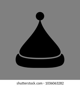 Santa hat icon. Vector. Black icon on medium gray background. Isolated.