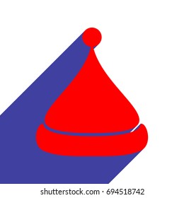 Santa hat icon. Vector. Red flat style icon with dark blue long shadow on white background.
