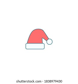 Santa hat icon. Winter icon. Simple, flat, outline, color.