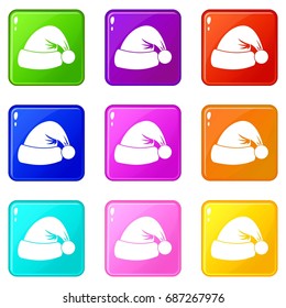 Santa hat icons of 9 color set isolated vector illustration