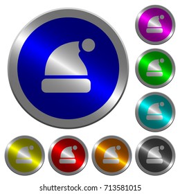Santa hat icons on round luminous coin-like color steel buttons
