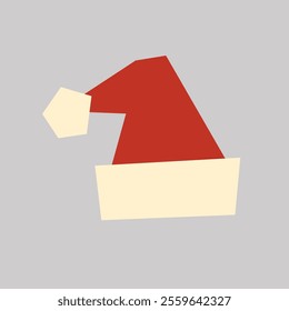 Santa hat isolated for Christmas and New Year. Flat style. Cut out of colored paper object. Vector illustration.