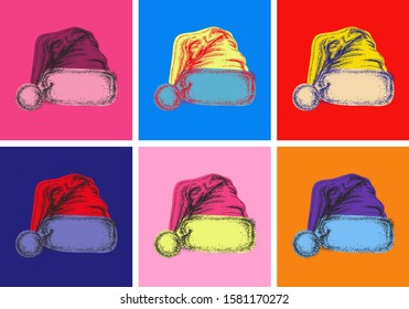 Santa Hat Isolated Hand Drawn Vector llustration Sketch Pop Art Style. Andy Warhol. Modern art