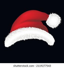 Santa hat isolated on black background. Vector illustration.