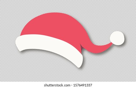 Santa hat isolated on transparent background for photo booth, scrapbooking, party, video chat effect, festive, mask for social media. New year costume. Winter cap. Vector 10 eps