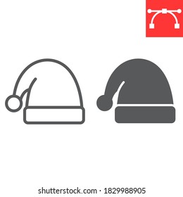 Santa hat line and glyph icon, merry christmas and xmas, noel hat sign vector graphics, editable stroke linear icon, eps 10