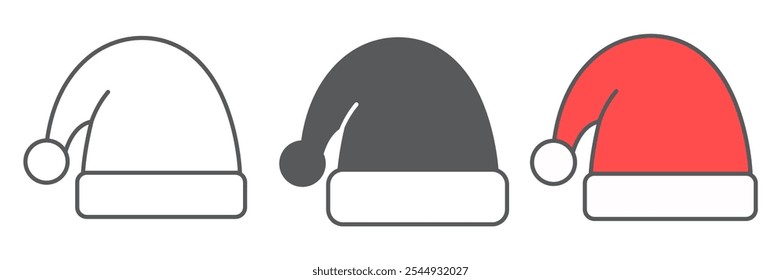 Santa hat line icon collection, merry christmas and xmas, noel hat sign vector graphics, editable stroke linear icon set, eps 10