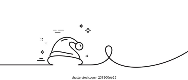 Santa hat line icon. Continuous one line with curl. Christmas or New year sign. Claus symbol. Santa hat single outline ribbon. Loop curve pattern. Vector
