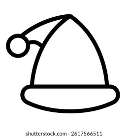 Santa hat line icon, happy christmas concept. Vector graphics. Hat with velvet top and bubo, headwear sign on white background, style mobile or design