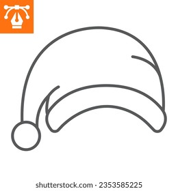 Santa hat line icon, outline style icon for web site or mobile app, merry christmas and new year, xmas hat vector icon, simple vector illustration, vector graphics with editable strokes.