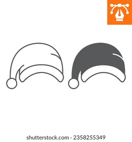 Línea Santa y icono sólido, icono de estilo de contorno para sitio web o aplicación móvil, navidad navidad y año nuevo, icono vector de sombrero de navidad, ilustración vectorial simple, gráficos vectoriales con trazos editables.