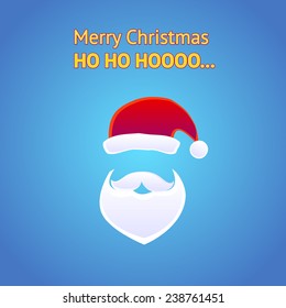 Santa hat, moustache and beard. Christmas elements for your festive design. Vector illustration