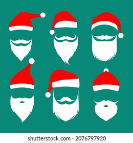 Santa hat, mustache and beard. Christmas elements for your festive design. Vector Illustration
