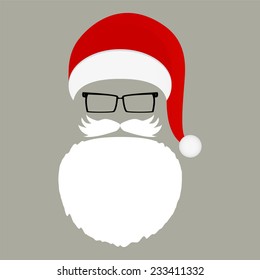 Santa Hat, Mustache, Beard And Glasses