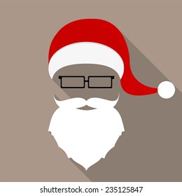 Santa hat, mustache, beard and glasses. flat icon