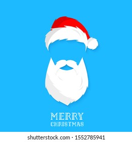 Santa hat, mustache, beard. Vector flat icon