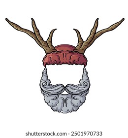 Santa hat with mustache and beard vector cartoon temp[ate design illustration. Santa mask for photo or camera filter mockup, stiker, vector web.