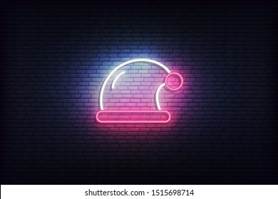 Santa Hat neon icon. Glowing Christmas winter holiday icon sign