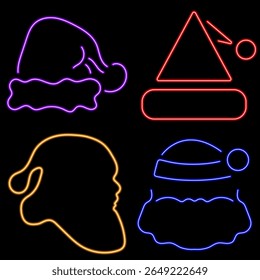santa hat neon icon group, vector illustration on black background.