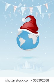 santa hat on the earth