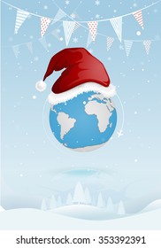 santa hat on the earth