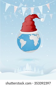 santa hat on the earth