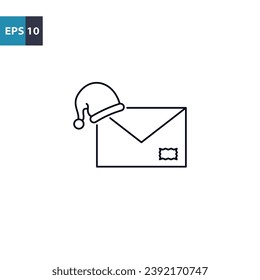 Santa hat on envelope outline icon Vector illustration