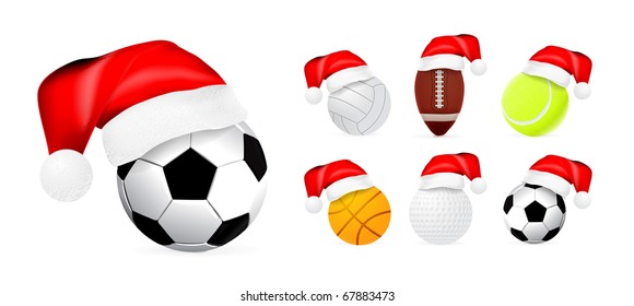 Santa hat on sport balls