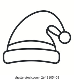 Santa Hat Outline Icon – Minimal Christmas Hat Vector Illustration Isolated on White Background
