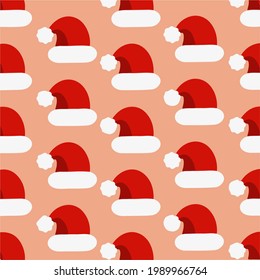 Santa Hat Pattern Background. Social Media Post. Christmas Vector Illustration.