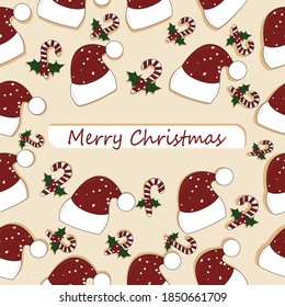 Santa hat pattern and delicious sweets for christmas