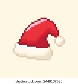 Santa hat in pixel art illustration style