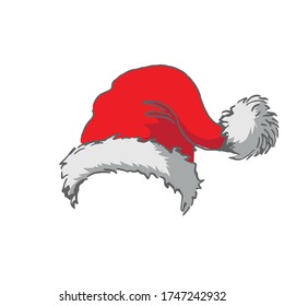 santa hat with pompon on right side. colour isolated vector sample