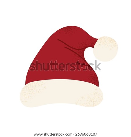 Santa hat. Red Christmas cap with white border and pompom. Flat vector illustration isolated on white background.