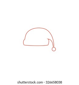 Santa Hat. Red Outline Vector Pictogram On White Background. Flat Simple Icon