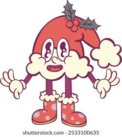 Santa hat retro groovy cartoon character mascot